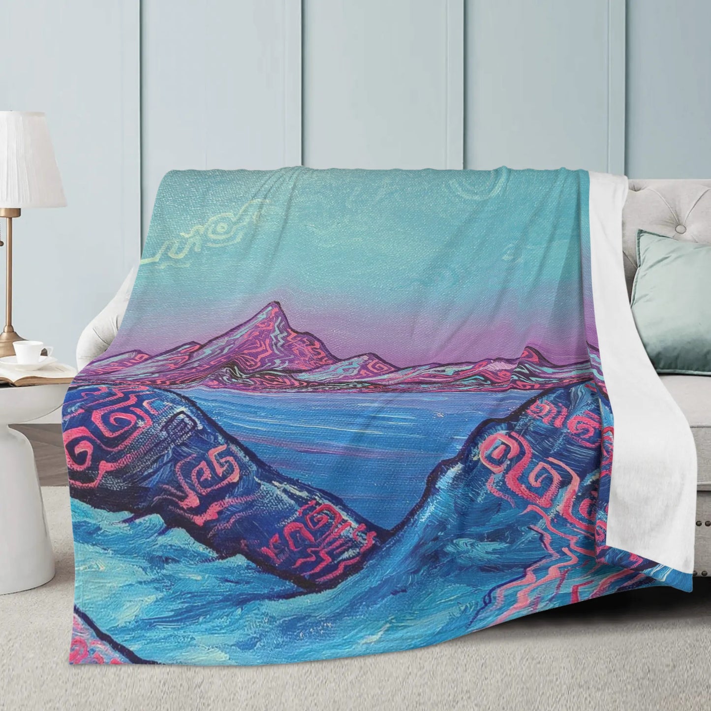 Hindu Kush Mountains Painting Plush Fleece Blanket