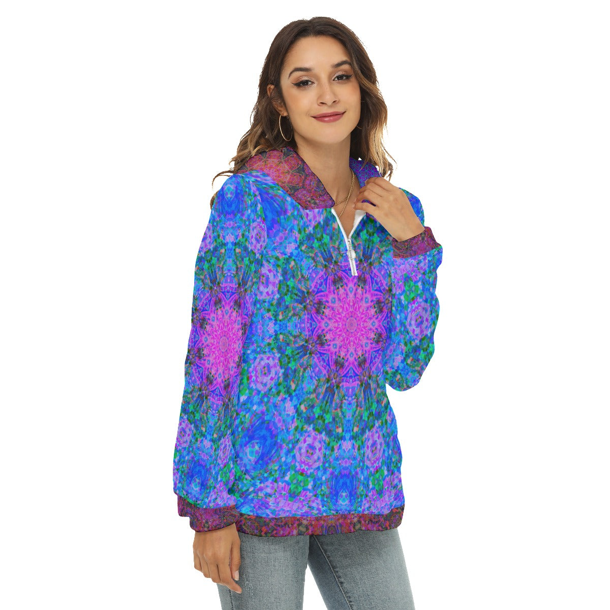 Ultraviolet Travelling Waves Plush Fleece Hoodie