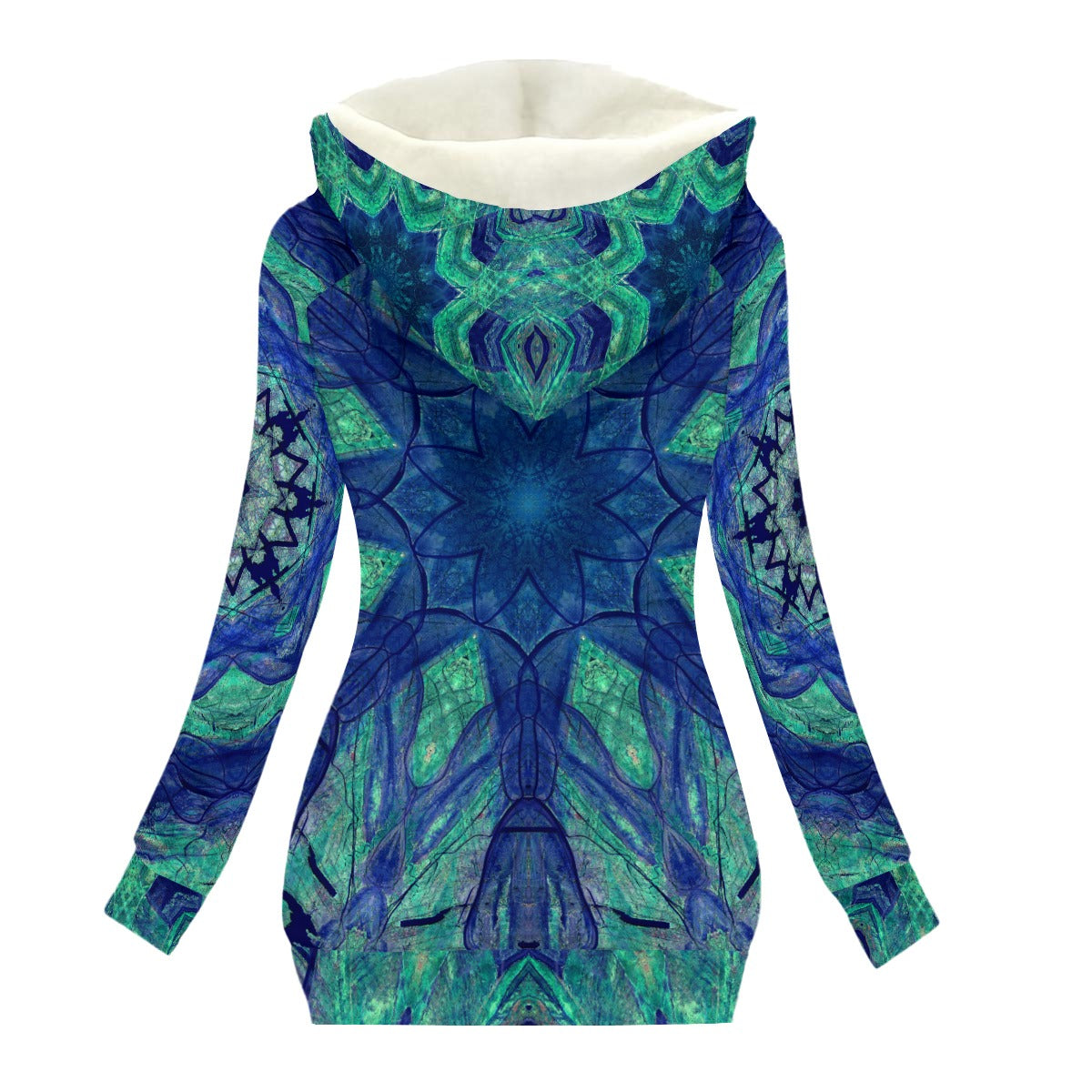 Teal Ripples Women's Hooded Jacket with Fleece Lining