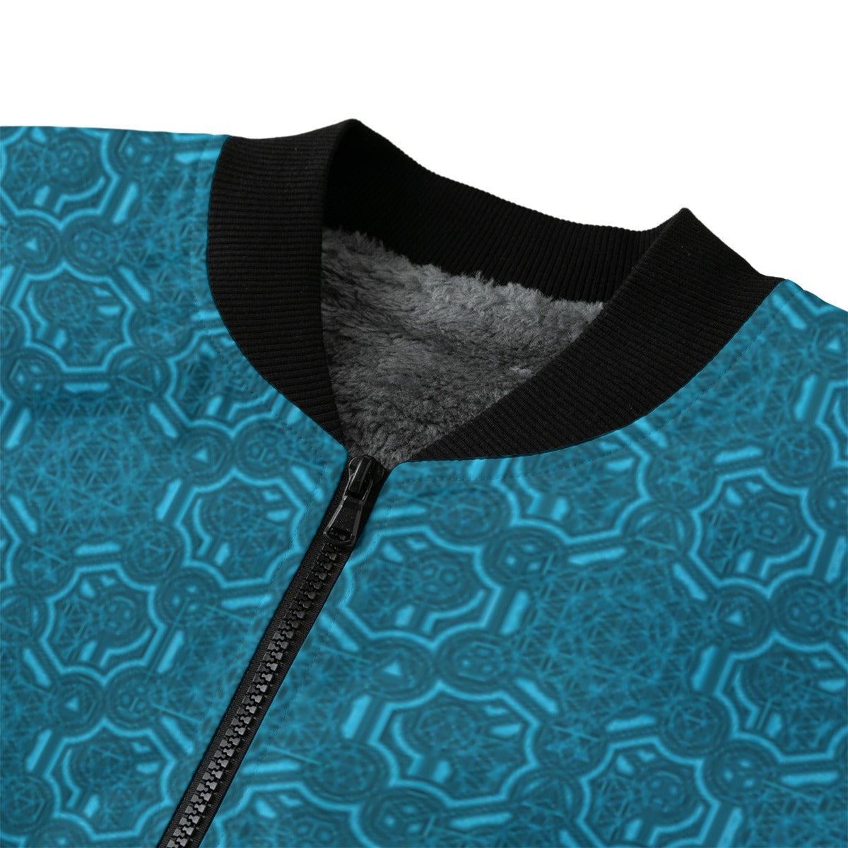 Aqua Metatron's Cube Bomber Jacket w/ Sherpa Lining