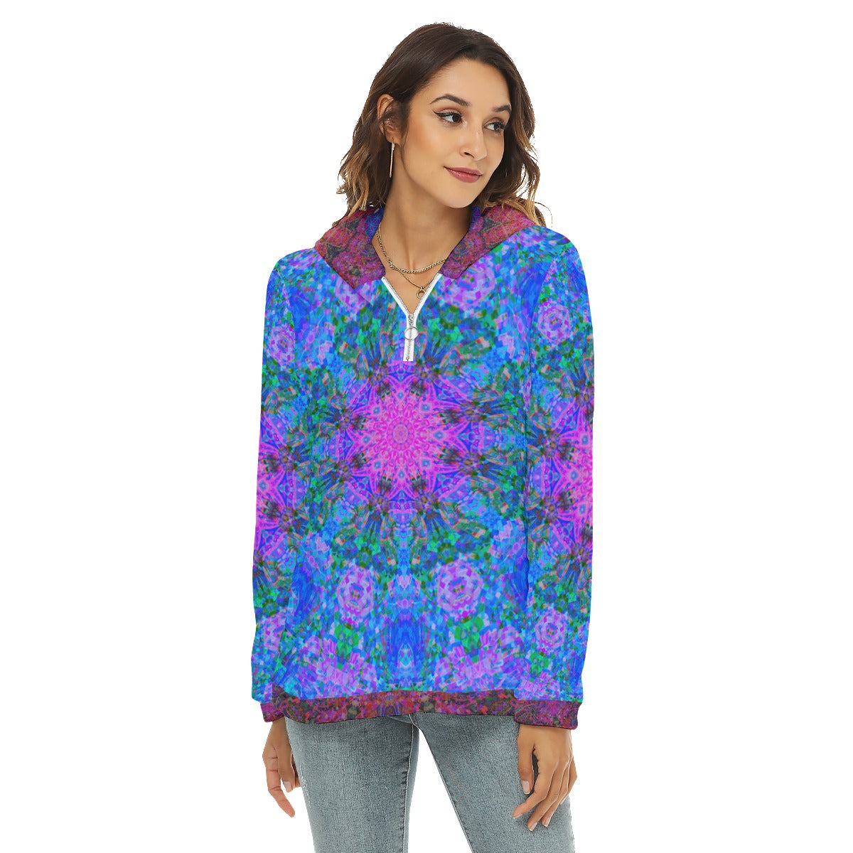 Ultraviolet Travelling Waves Plush Fleece Hoodie