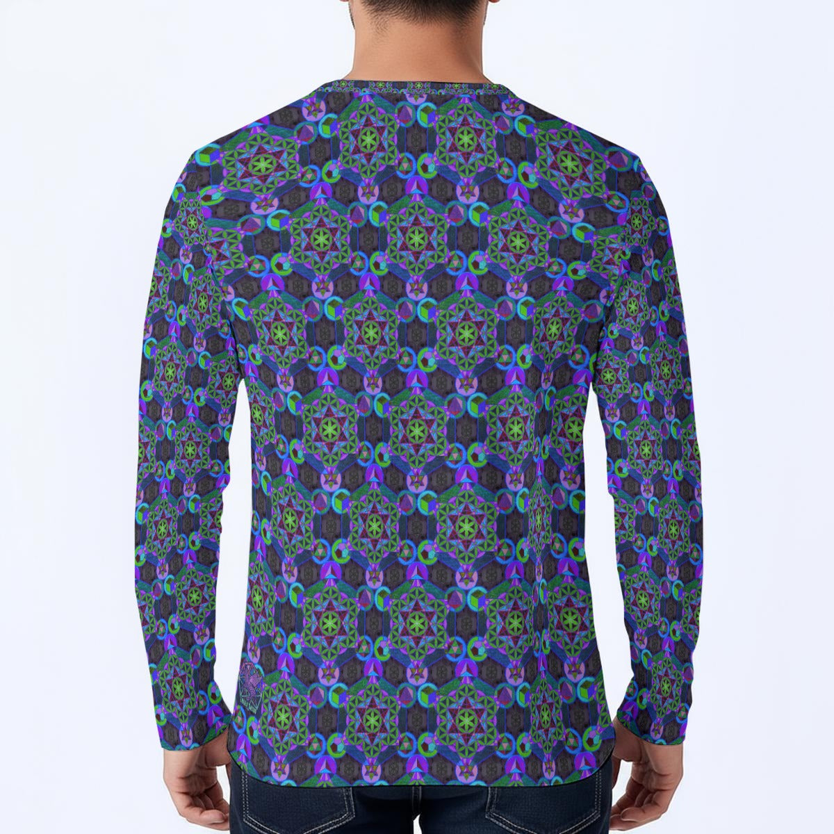 Metatron's Cube Ultraviolet Pattern Long-Sleeve Henley Shirt