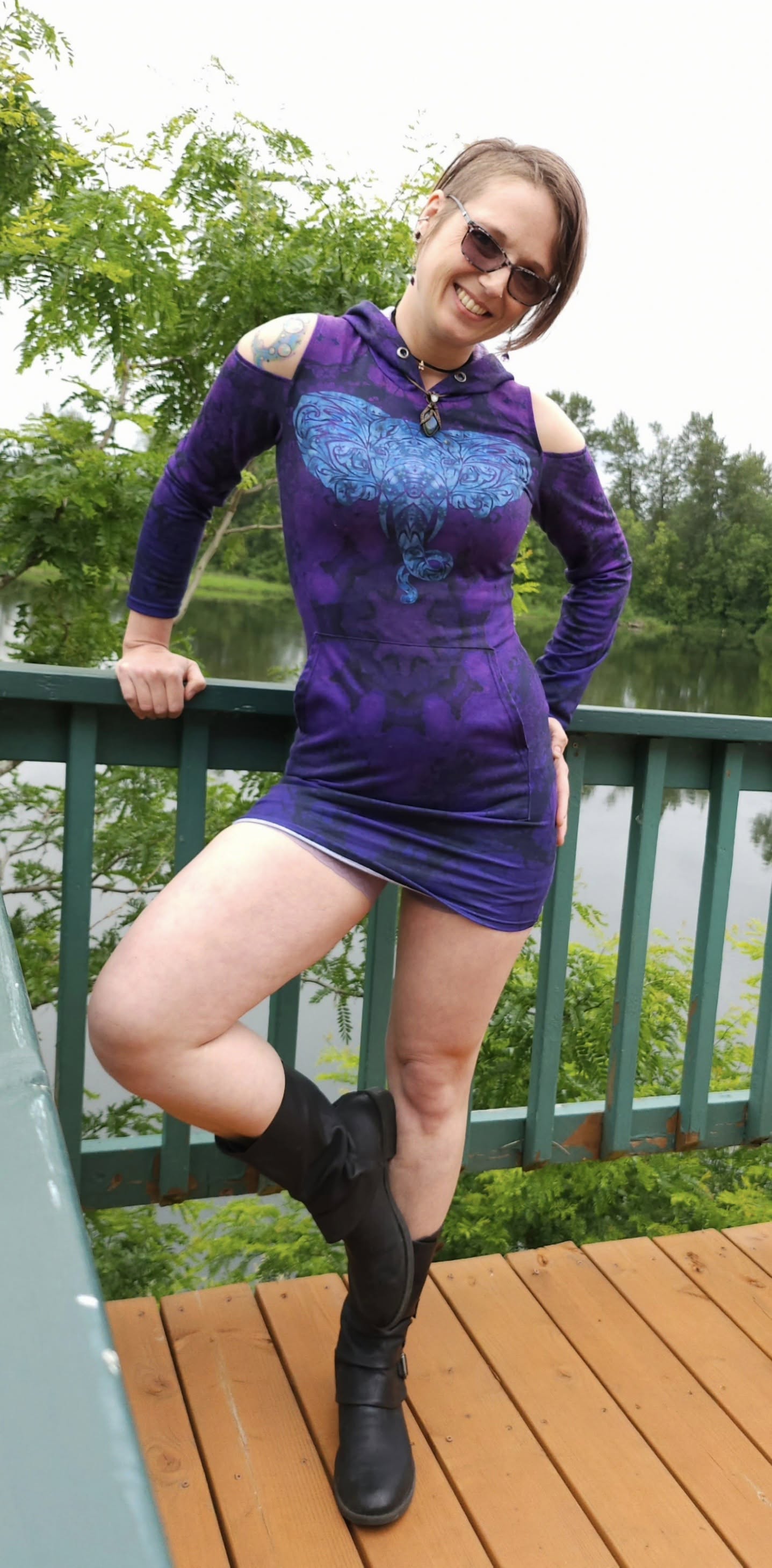 Violet Elephant Bodycon Hoodie Dress