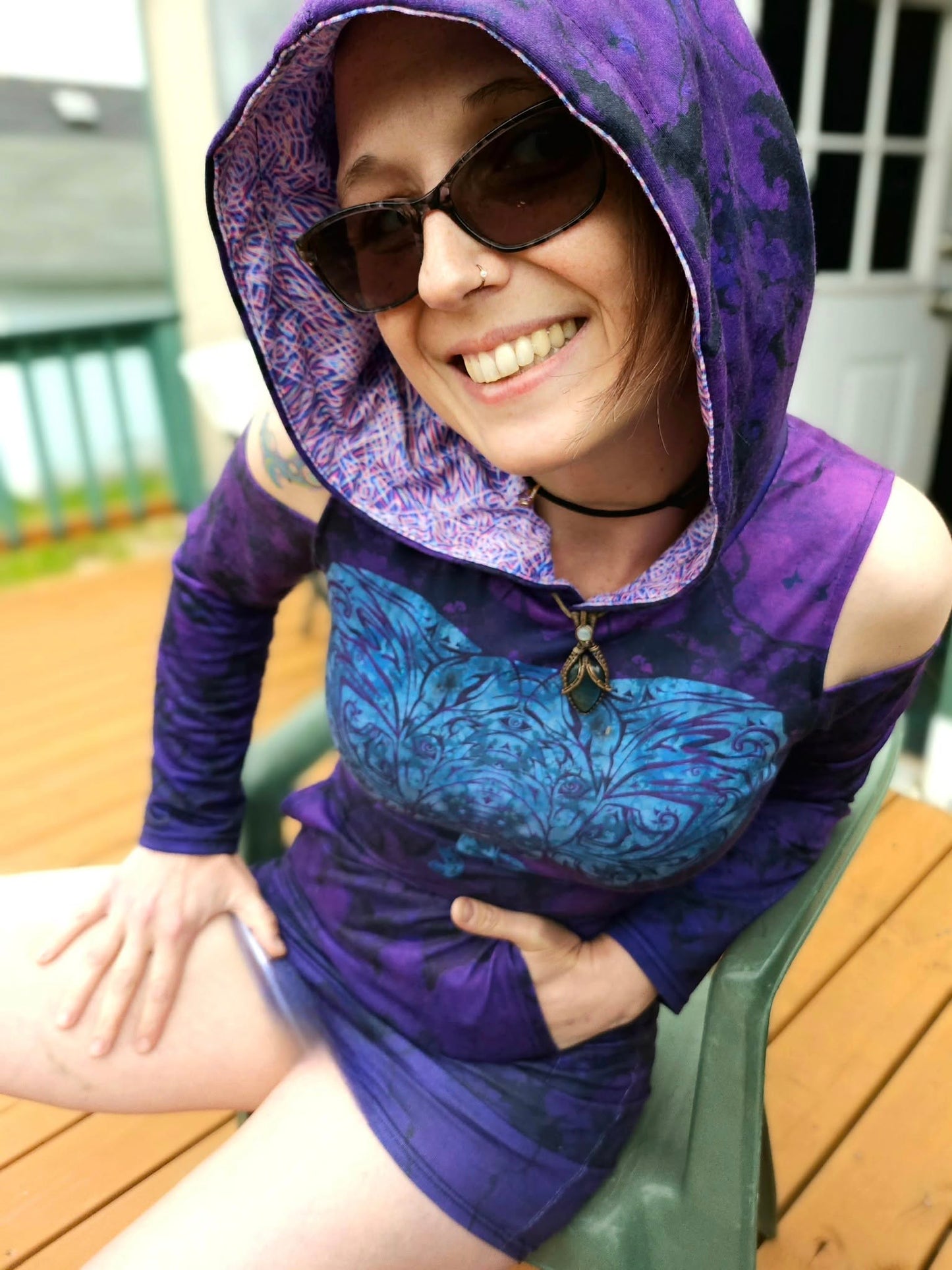 Violet Elephant Bodycon Hoodie Dress