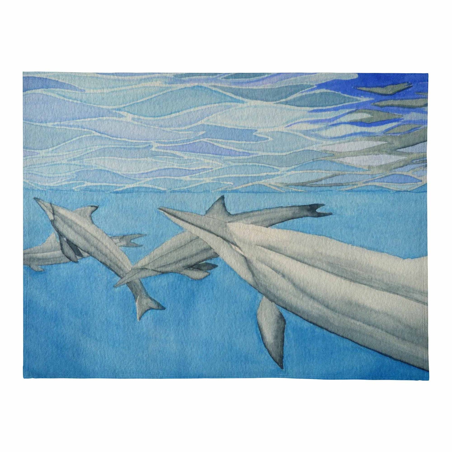 Dolphins at 2 step Watercolor Plush Fleece Blanket