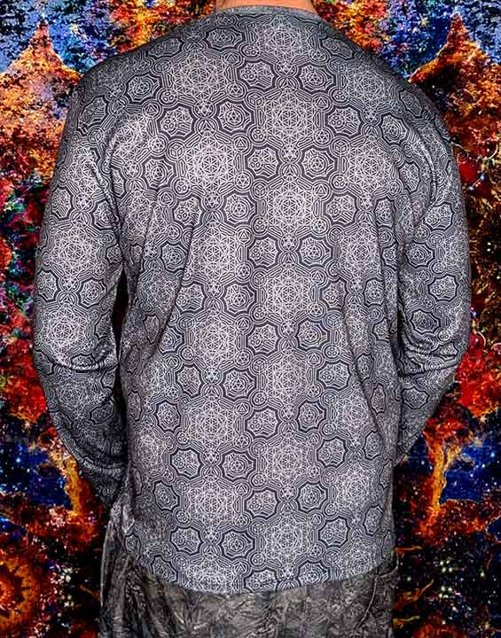 Metatron's Cube Knight Pattern Long-Sleeve Henley Shirt