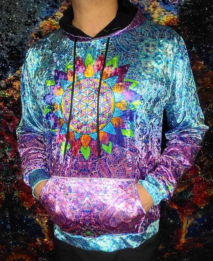 Lotus Flower of Life Crushed Velvet Hoodie