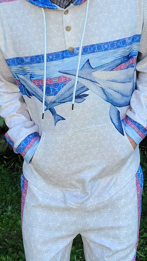 Whales and Dolphins Plush Hoodie Tracksuit Top