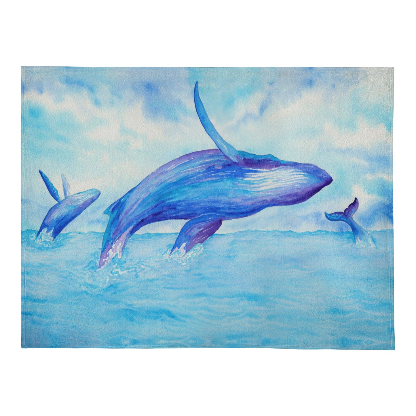 Humpback Whale Watercolor Plush Fleece Blanket