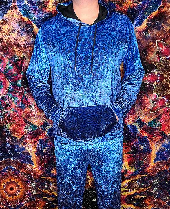 Aqua Zebra Ripple Crushed Velvet Hoodie