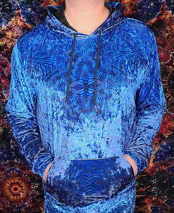 Aqua Zebra Ripple Crushed Velvet Hoodie