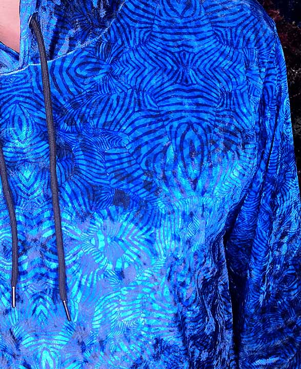 Aqua Zebra Ripple Crushed Velvet Hoodie