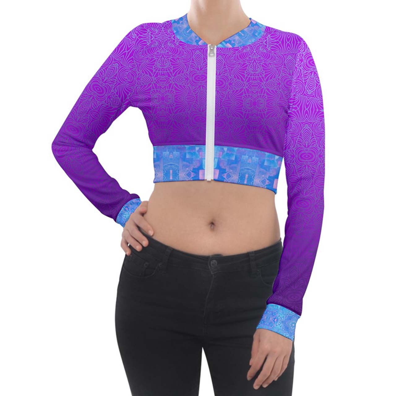Third Eye Elephant Cropped Velvet Jacket