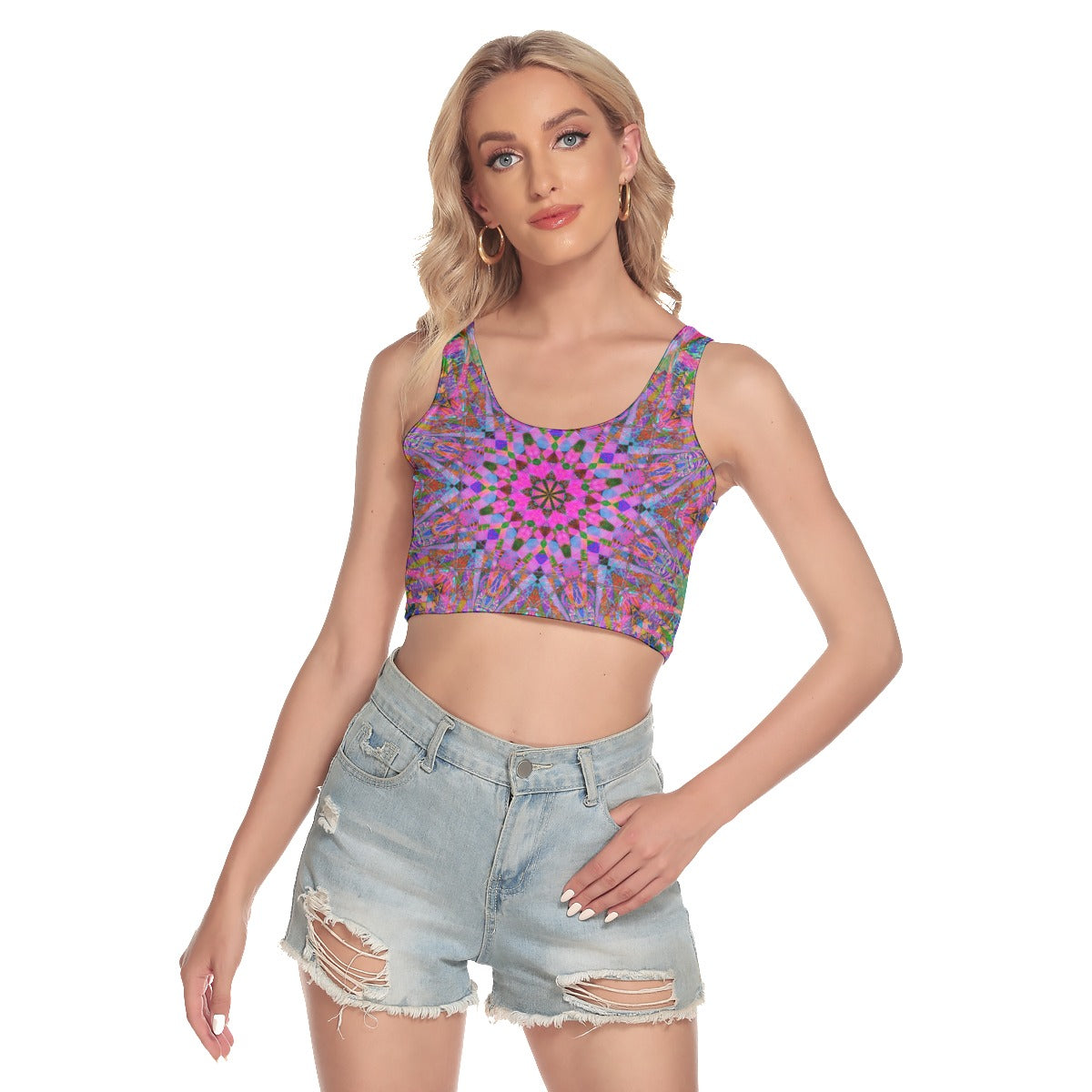 Pink Starburst Crop Tank Top