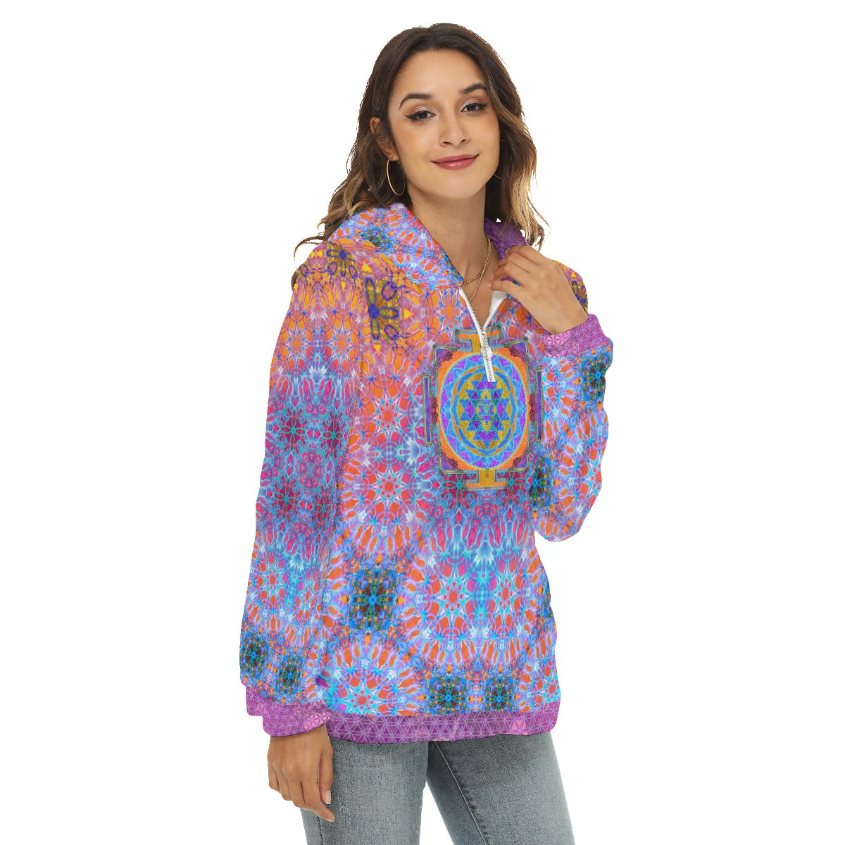 Psychedelic Sri Yantra Plush Fleece Hoodie