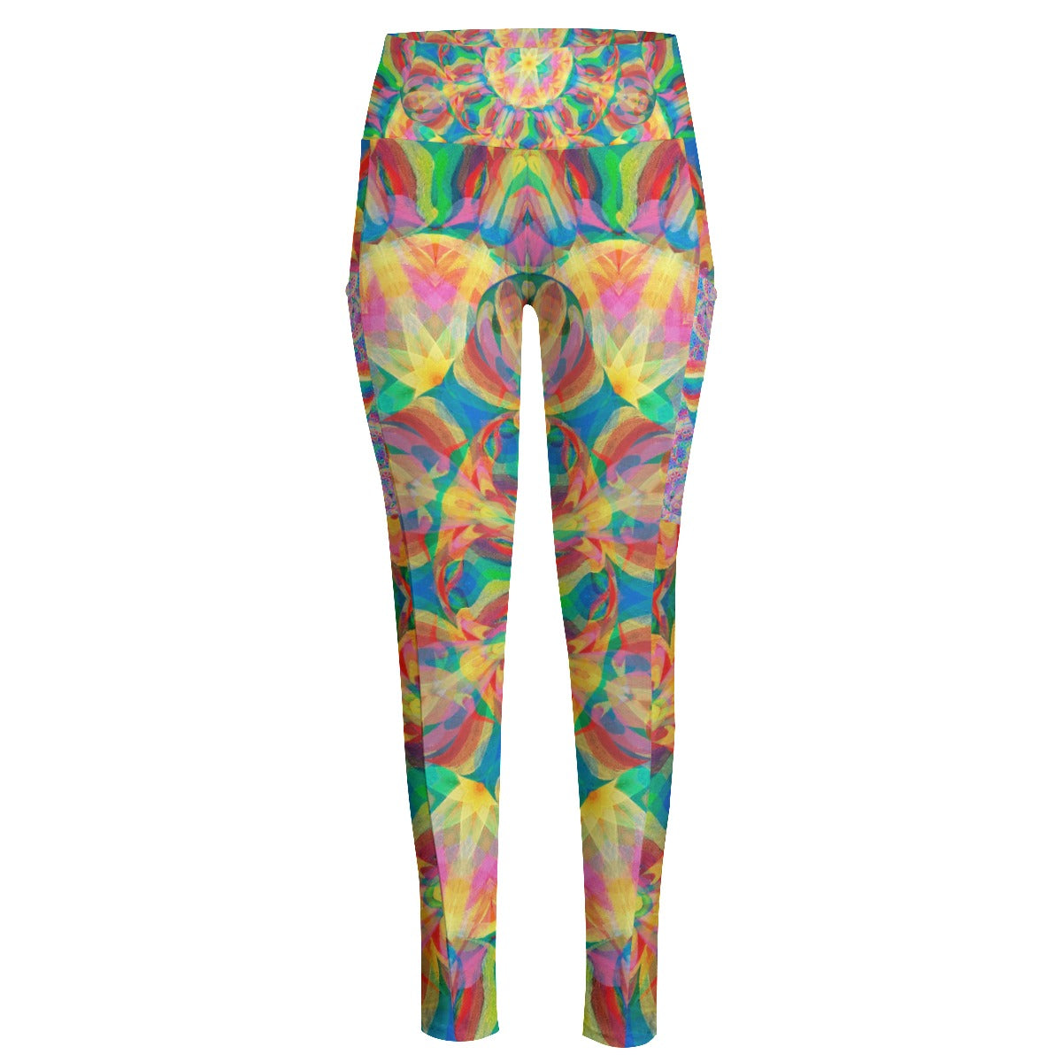 Rainbow Elephant Mandala High Waist Leggings With Side Pockets