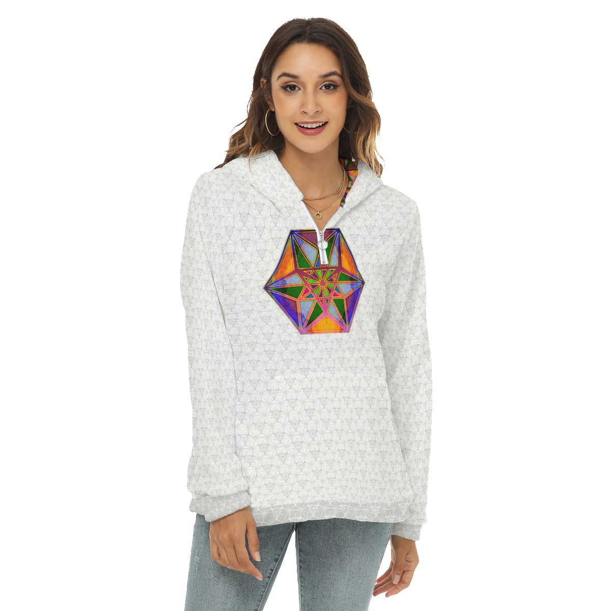 Vector Equilibrium Blanco Plush Fleece Hoodie
