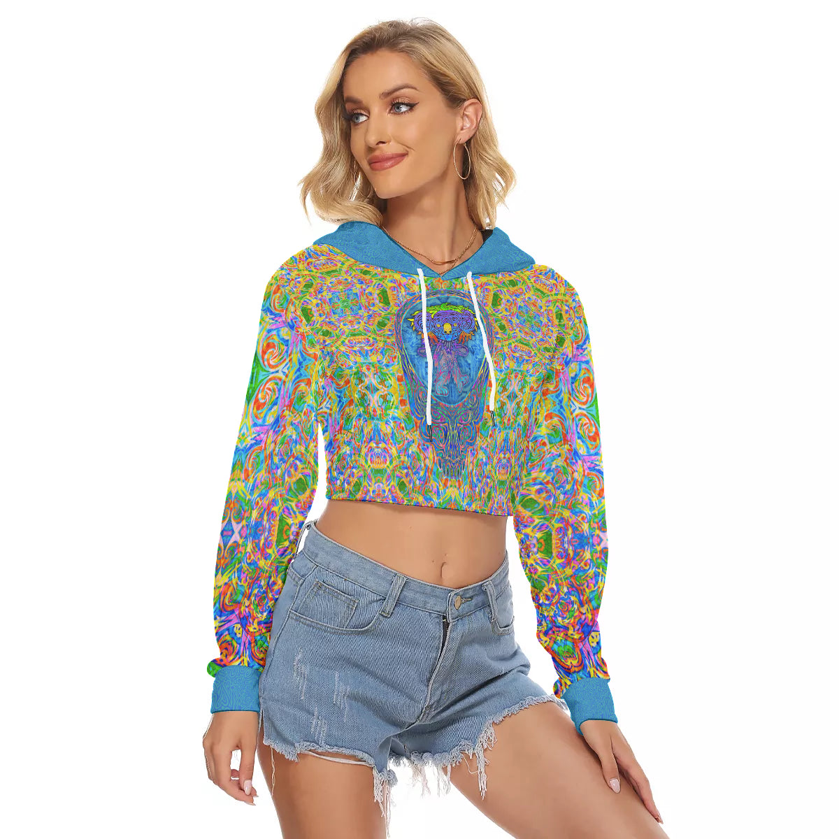 Rasta Koala Stealie Crushed Velvet Crop Top Hoodie