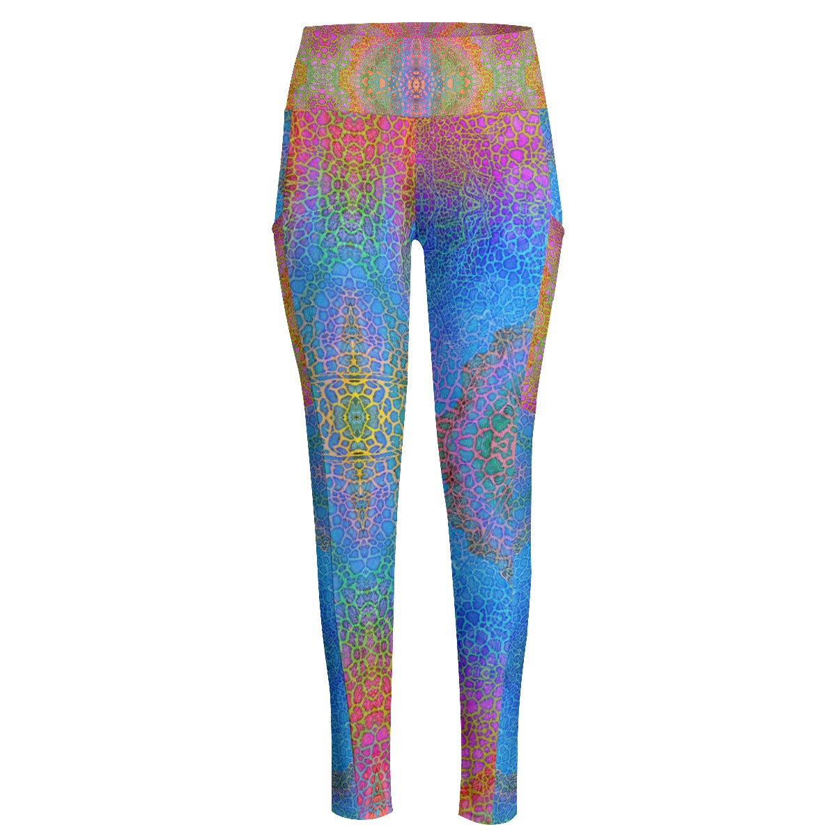 Rainbow Giraffe High Waist Leggings With Side Pockets