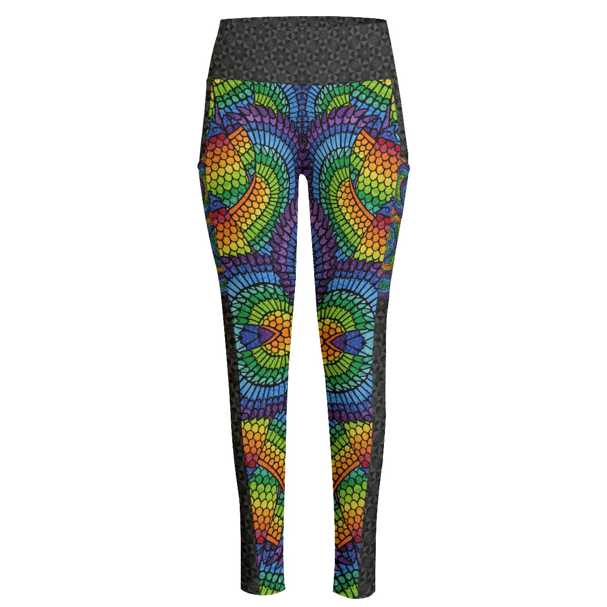 Rainbow Eagle of Horus High Waist Leggings With Side Pockets