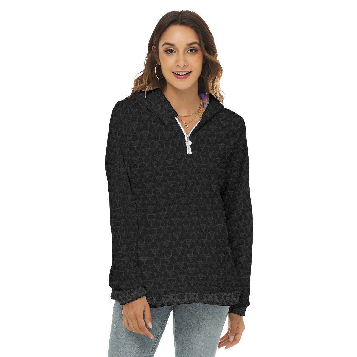Flower Mandala Noir Plush Fleece Hoodie