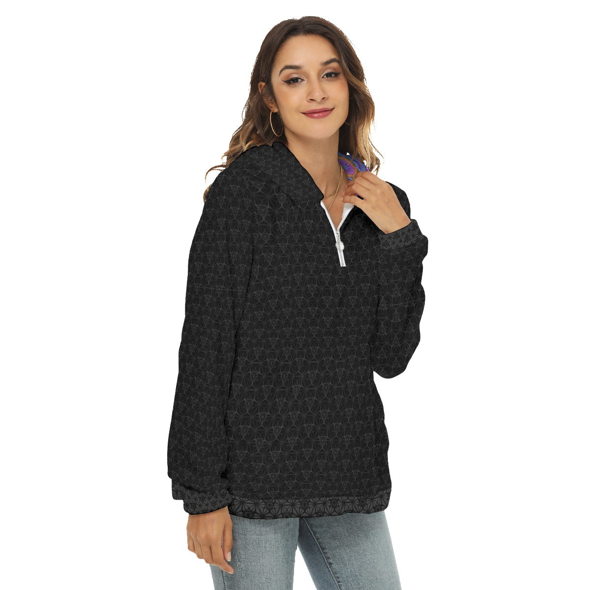 Flower Mandala Noir Plush Fleece Hoodie
