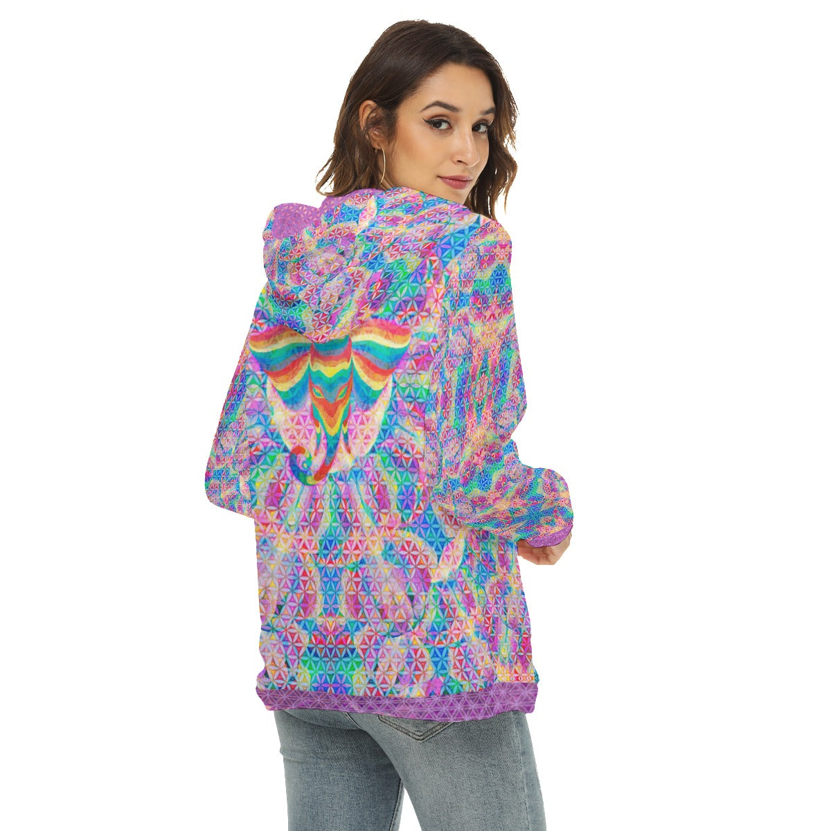 Elephant Flower of Life Plush Fleece Hoodie