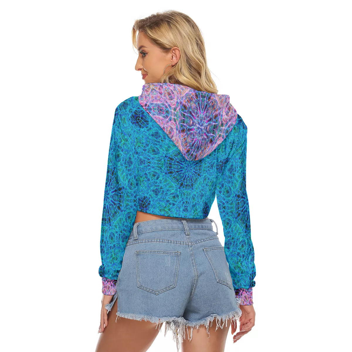 Neptune Nebula Crushed Velvet Crop Top Hoodie
