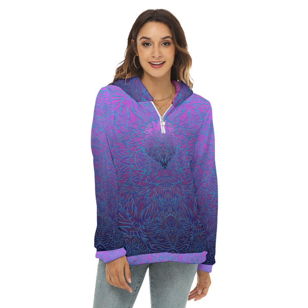Fluffy Pink Lion Plush Fleece Hoodie