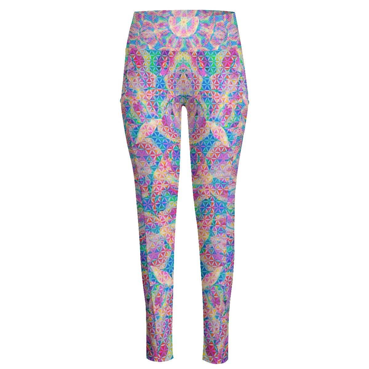 Rainbow Elephant Flowers High Waist Leggings With Side Pockets