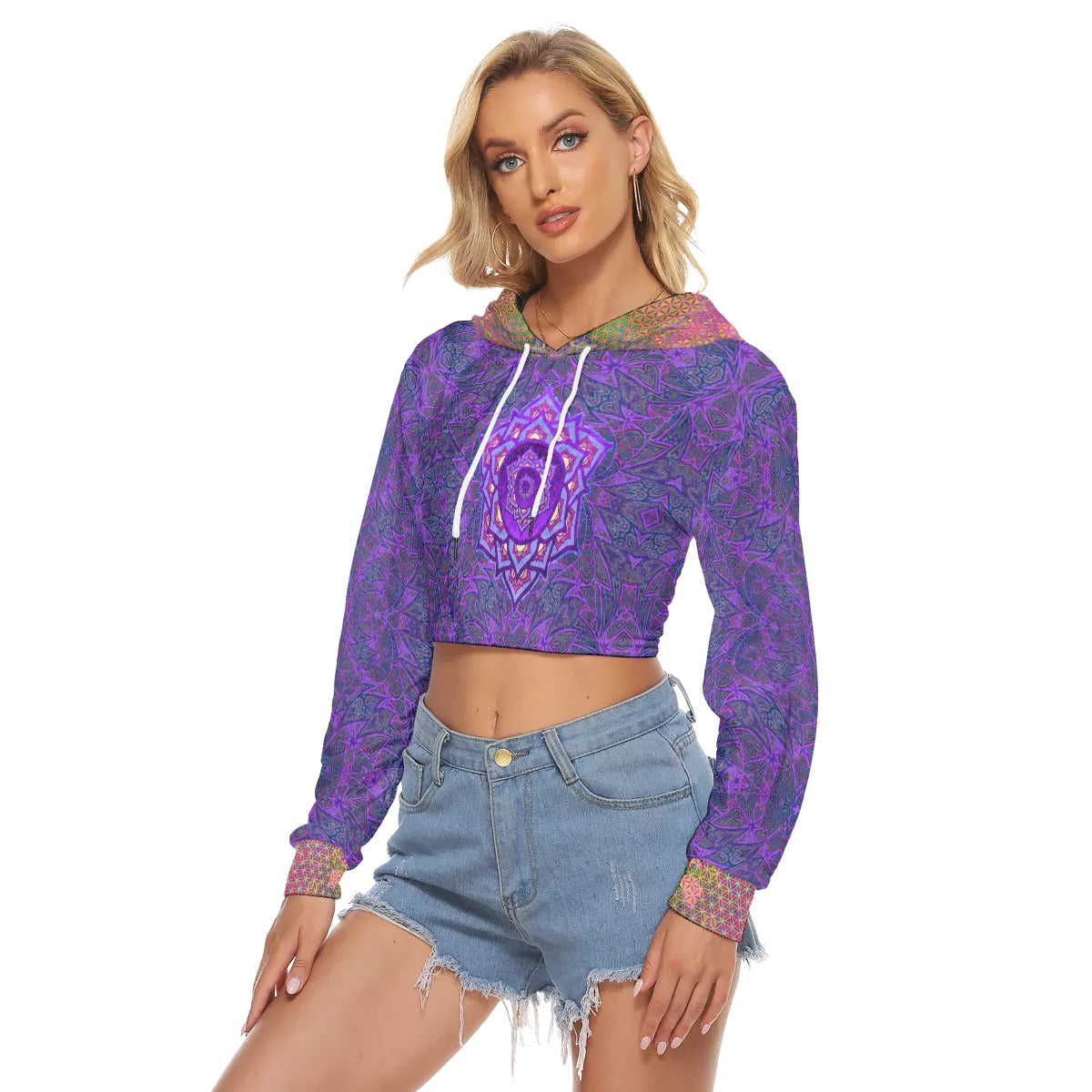 All-Over Print Women's Crop Top Hoodie|Velvet