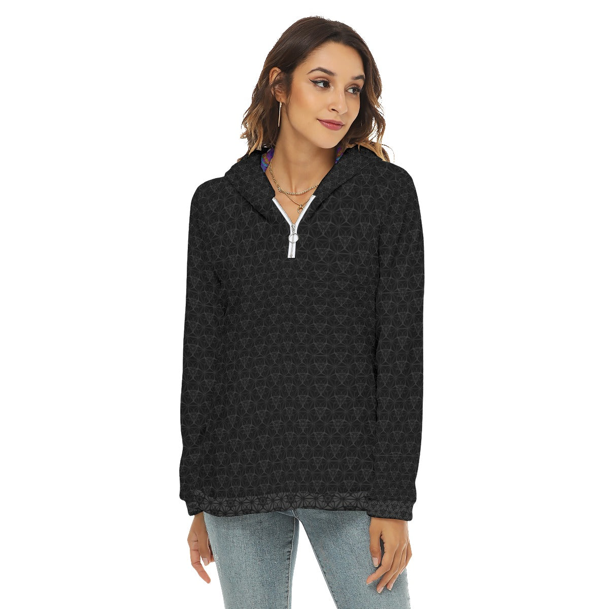 Flower Mandala Noir Plush Fleece Hoodie