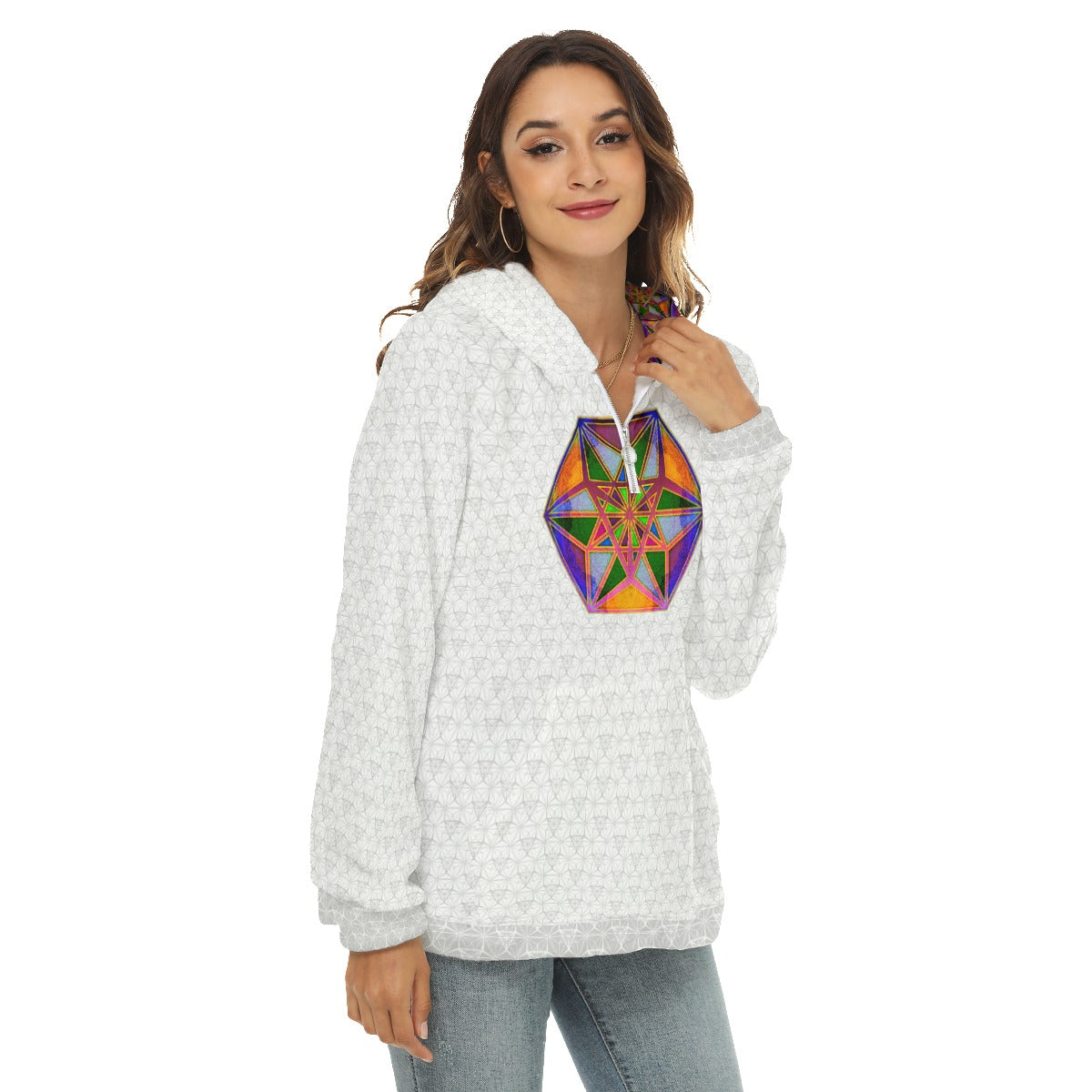 Vector Equilibrium Blanco Plush Fleece Hoodie