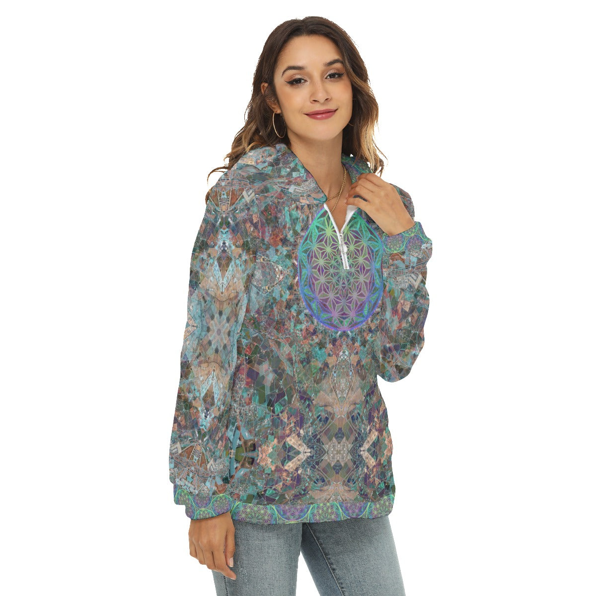 Seville Flower Mandala Plush Fleece Hoodie