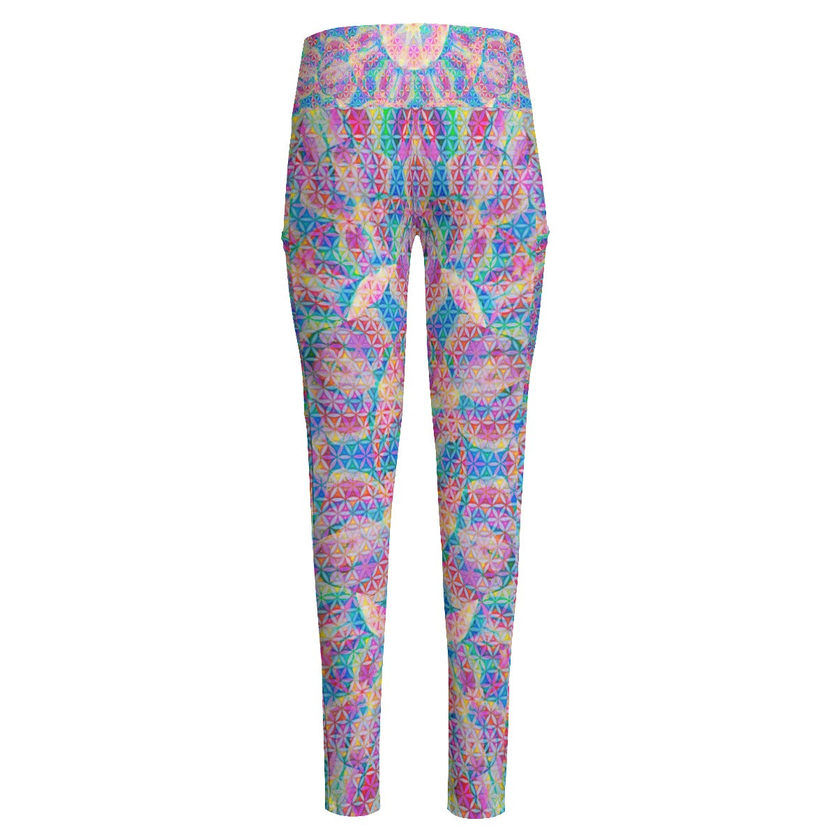 Rainbow Elephant Flowers High Waist Leggings With Side Pockets