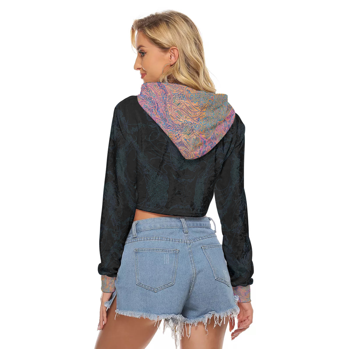 Psychedelic Jellyfish Crushed Velvet Crop Top Hoodie