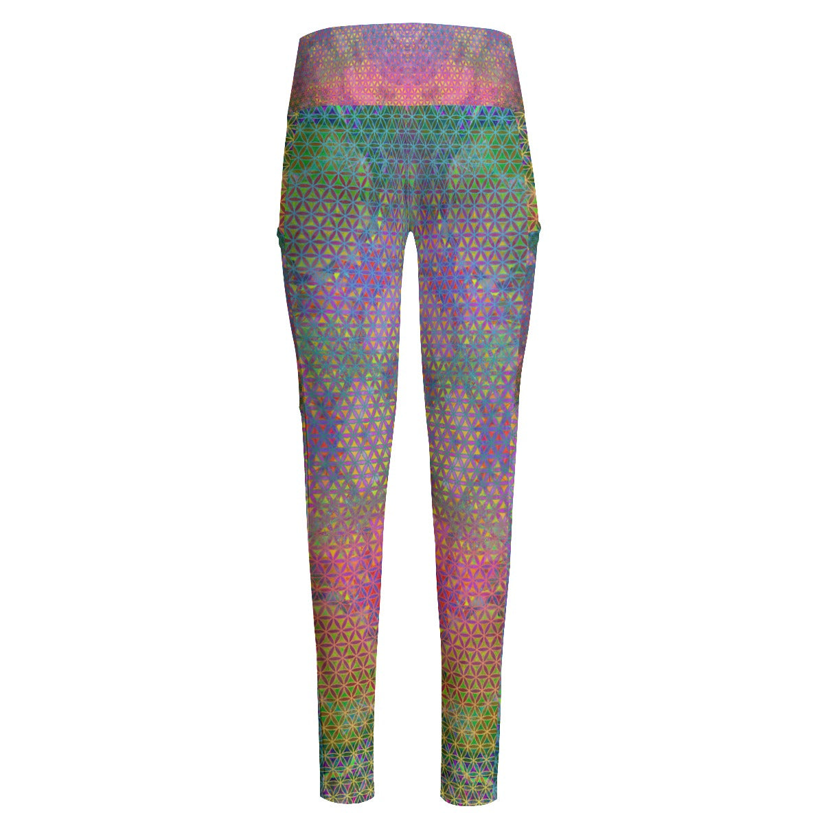 Rainbow Flower High Waist Leggings With Side Pockets