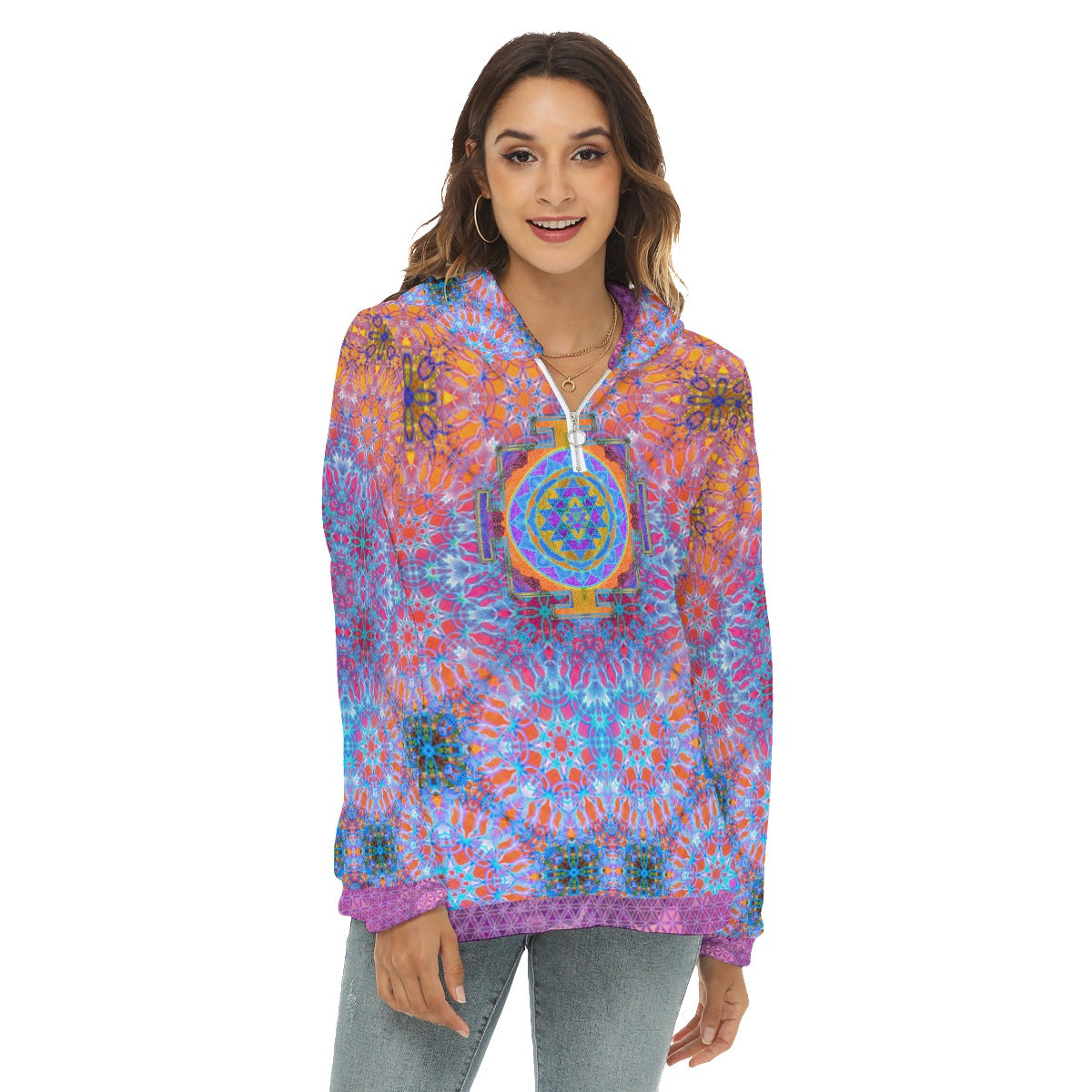 Psychedelic Sri Yantra Plush Fleece Hoodie