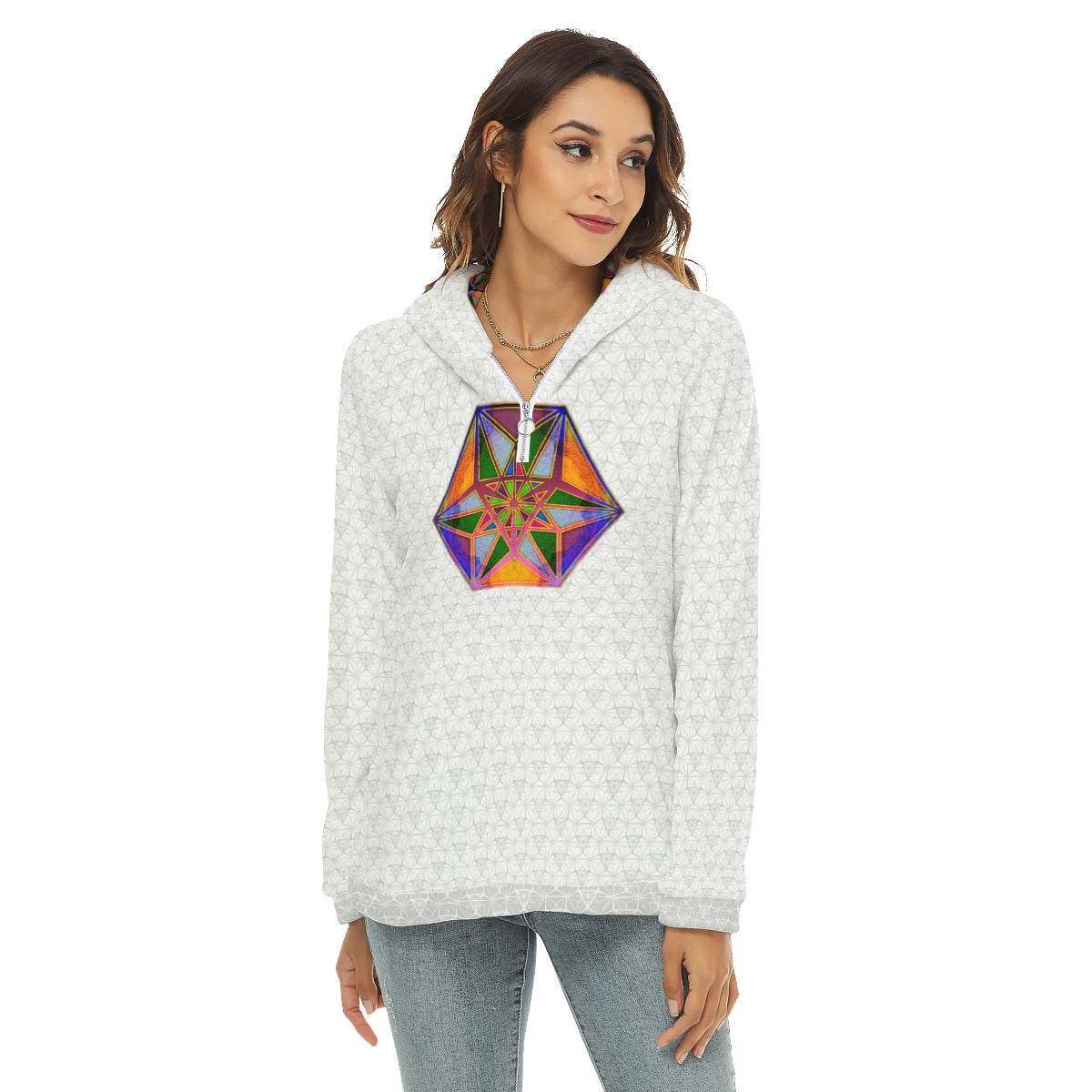 Vector Equilibrium Blanco Plush Fleece Hoodie