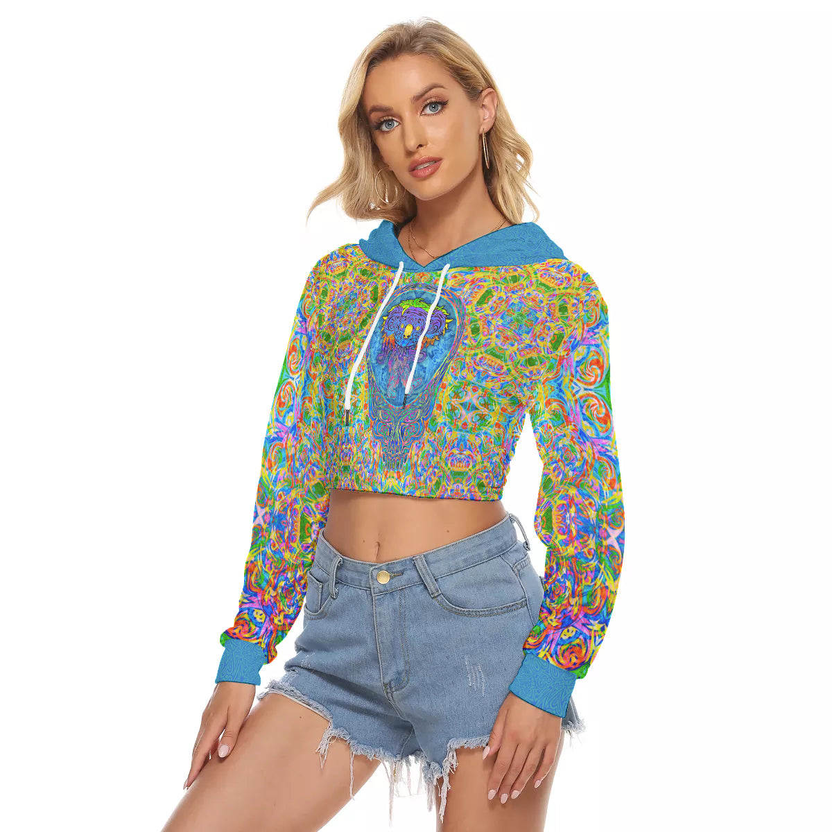 Rasta Koala Stealie Crushed Velvet Crop Top Hoodie