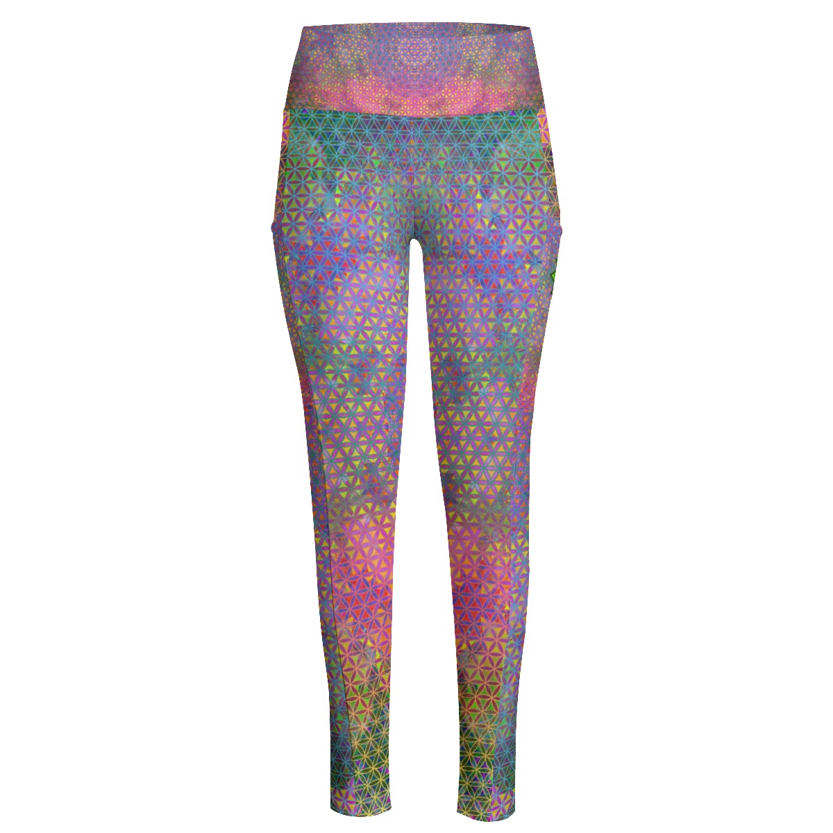 Rainbow Flower High Waist Leggings With Side Pockets