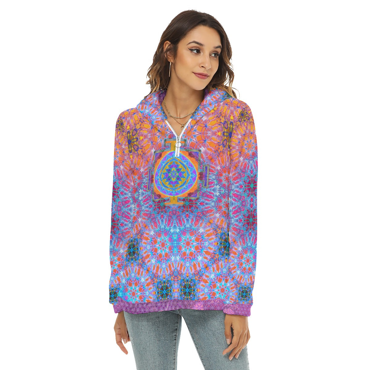 Psychedelic Sri Yantra Plush Fleece Hoodie