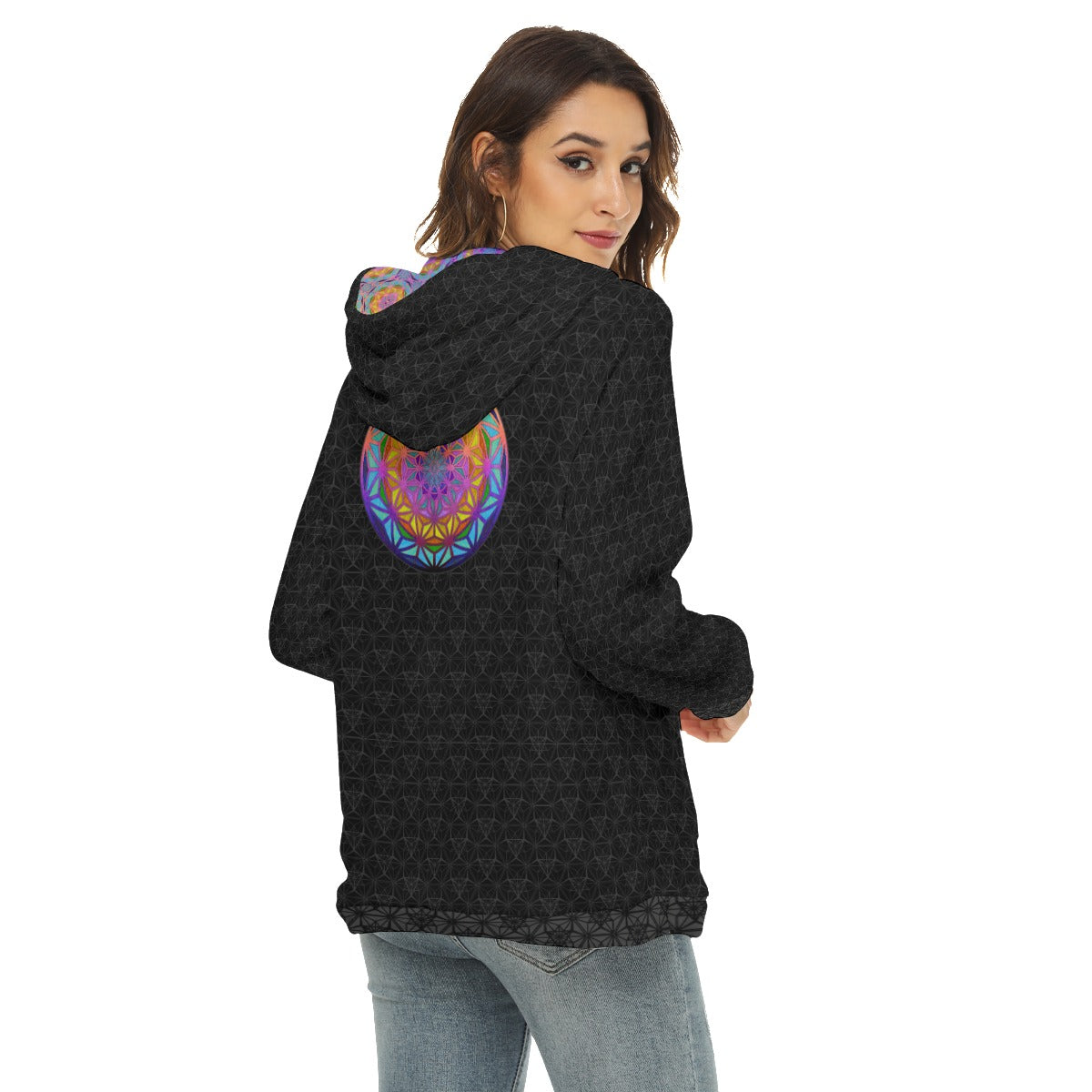 Flower Mandala Noir Plush Fleece Hoodie