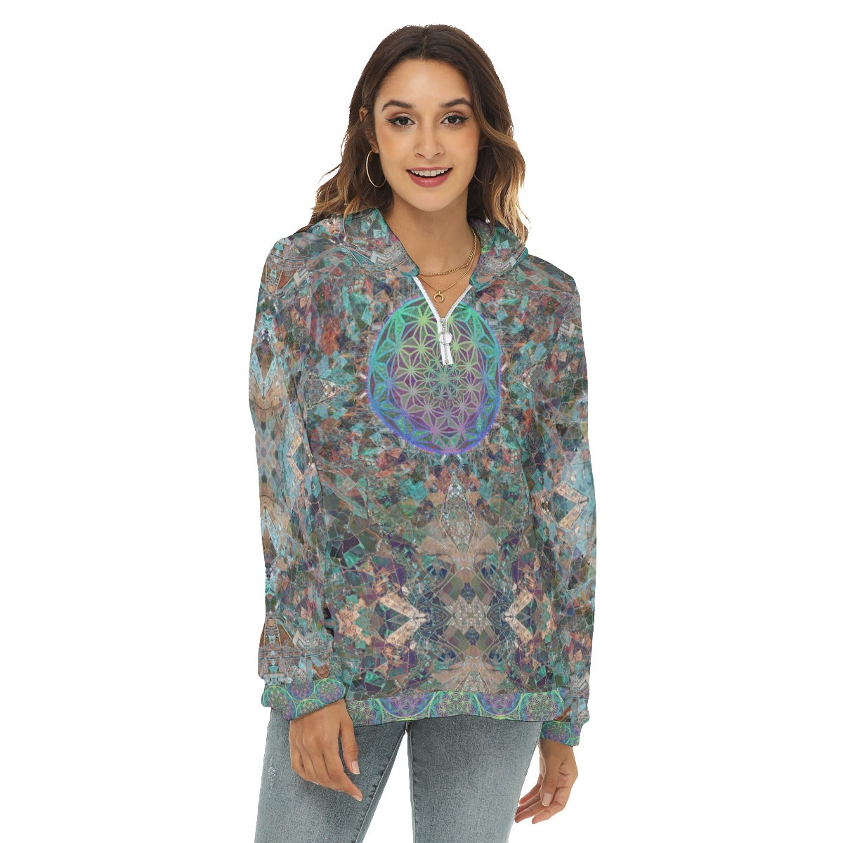Seville Flower Mandala Plush Fleece Hoodie