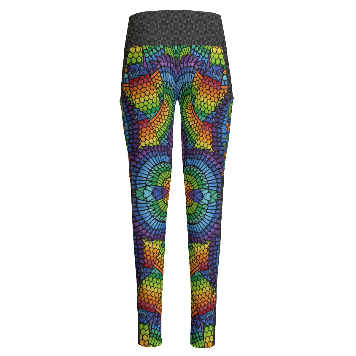 Rainbow Eagle of Horus High Waist Leggings With Side Pockets