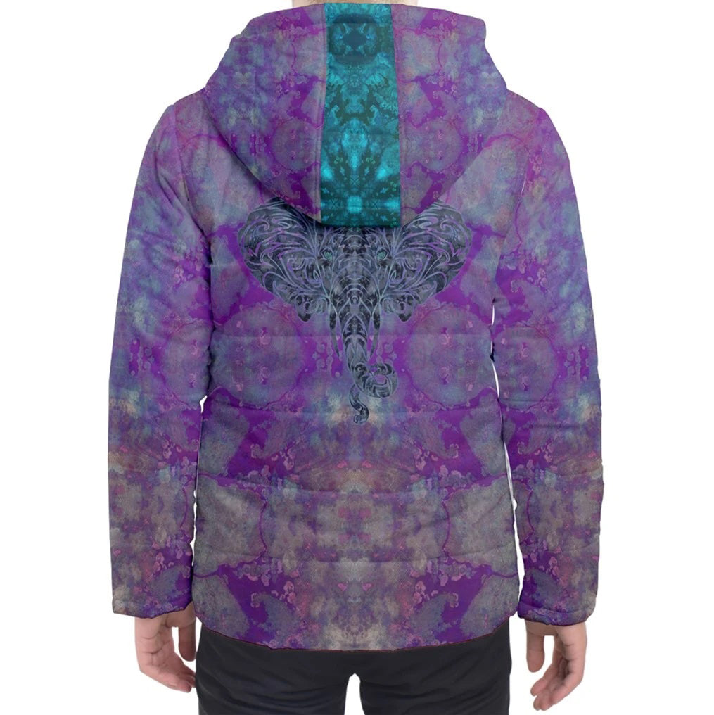 Purple Elephant Hooded Puffer Jacket