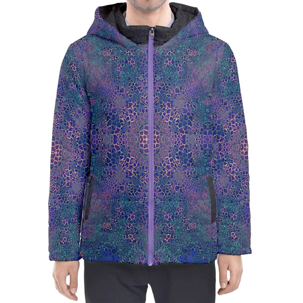 Purple Giraffe Hooded Puffer Jacket