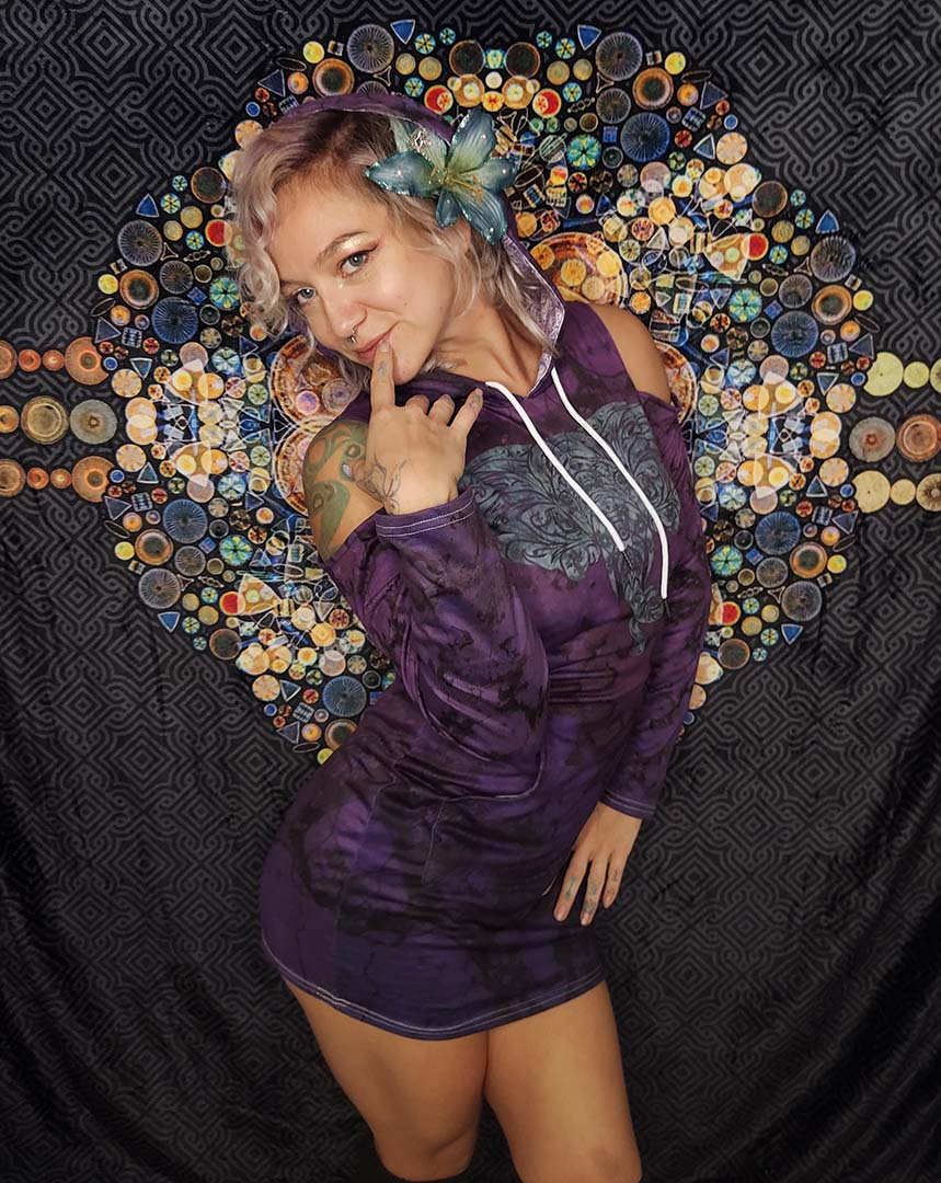 Violet Elephant Bodycon Hoodie Dress