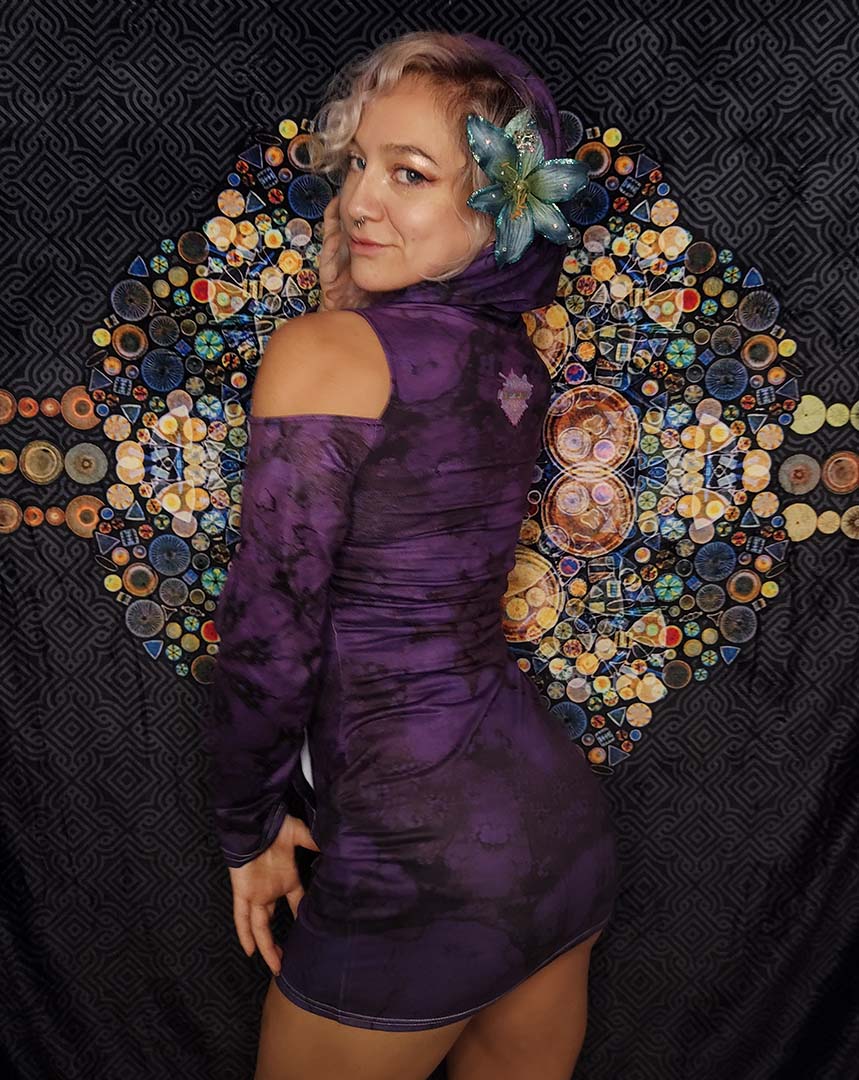 Violet Elephant Bodycon Hoodie Dress