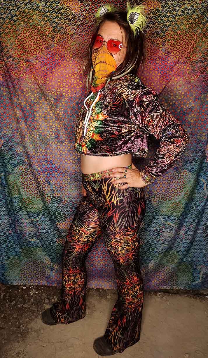 Tribal Lion Crushed Velvet Crop Top Hoodie